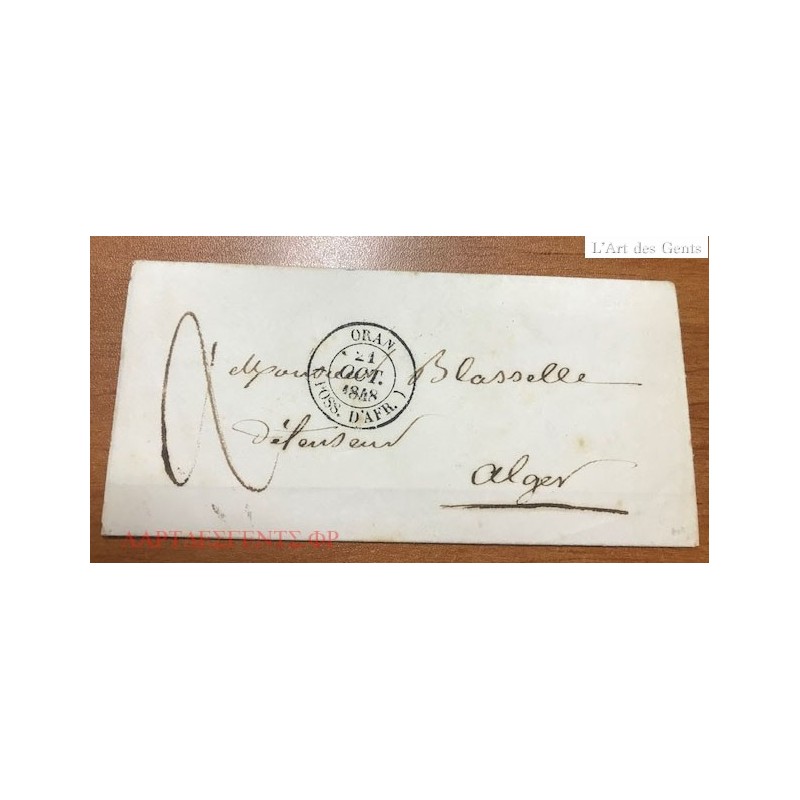 LETTRE ALGER 1848 TAXE CACHET à DATE ORAN POSS. D'AFR. 21 OCT. 1848