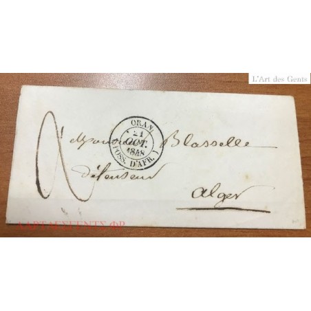 LETTRE ALGER 1848 TAXE CACHET à DATE ORAN POSS. D'AFR. 21 OCT. 1848