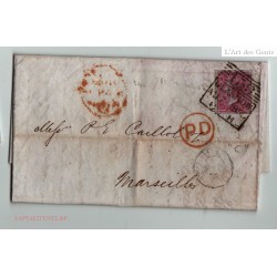 1856 LETTER Glasgow (GB) TO MARSEILLE (FR) 4d four CANCELLED square 139 and RED