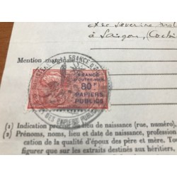 Fiscaux, Papiers Publics (PP) Cochinchine 80 Francs sur document N° 5 cote 170€, lartdesgents.fr
