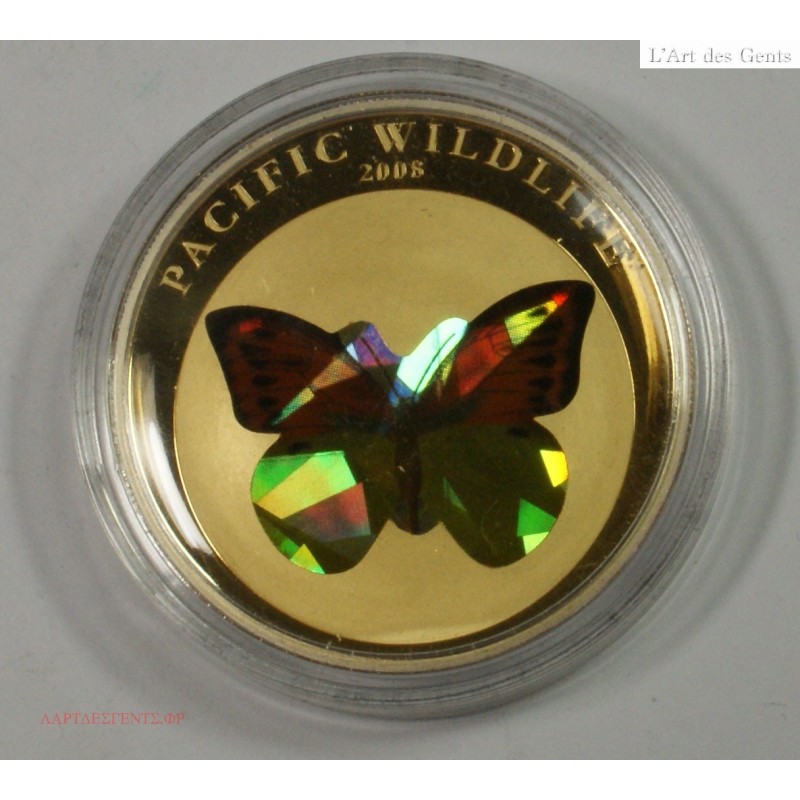 REPUBLIC PALAU 1$ 2008 "PACIFIC WILDLIFE" (2) Colorisée Papillon