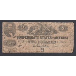 Billet USA Richmond 2 dollars 1862  lartdesgents.fr