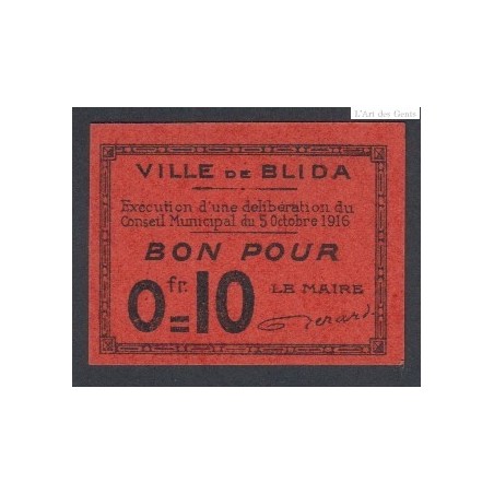 Ville de Blida - bon pour 10 centimes 1916 Neuf lartdesgents