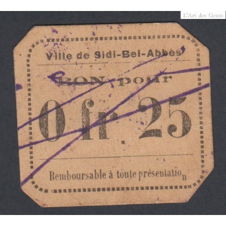 Ville de Sidi-Bel-Abbès - bon pour 0 franc 25 - sup -  lartdesgents