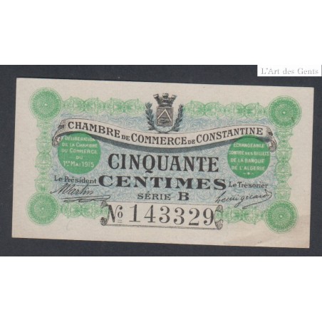 Chambre de commerce de constantine 50 centimes série B - 1915 Neuf -  lartdesgents