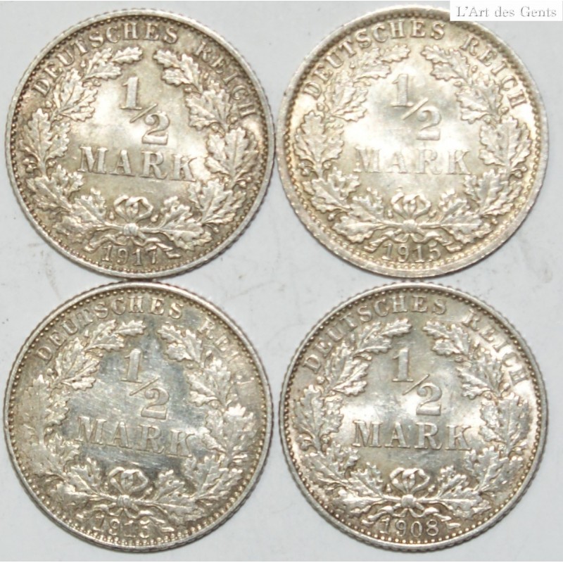 LOT 4 X 1/2 MARK 1908,1915, 1917 SUPERBE. lartdesgents.fr
