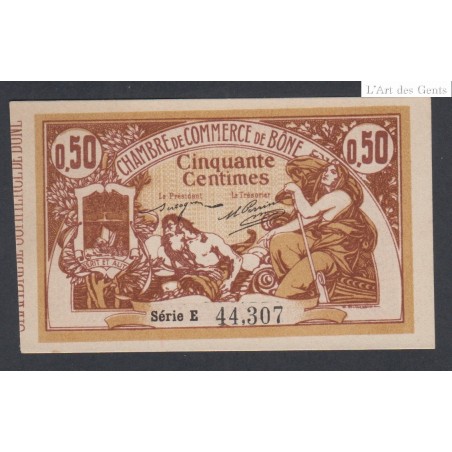 Chambre de commerce de Bône - 50 centimes Série E - 1915 - Neuf -  lartdesgents.fr