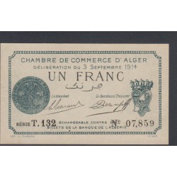 Chambre de commerce d'Alger- 1 Franc Série T.132 bleu - 1914 - Neuf -  lartdesgents.fr