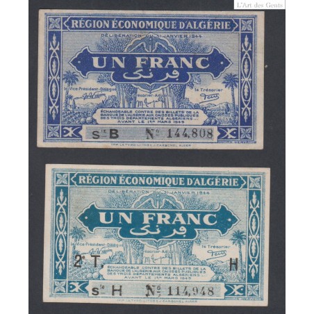 Lot de 2 billets 1 Franc Algérie 1944 TTB et Neuf -  lartdesgents.fr