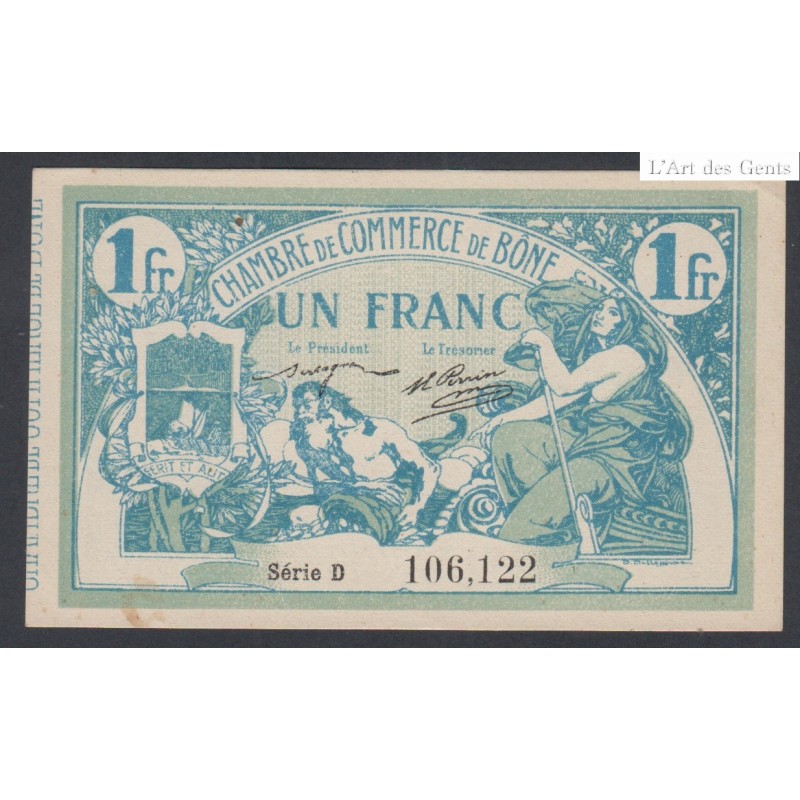 Chambre de commerce de Bône - 1 Franc Série D - 1915 - P/Neuf-  lartdesgents.fr