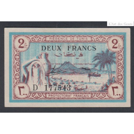 Tunisie - 2 Franc Série D - Type régence de tunis - 1943 - Neuf  lartdesgents.fr