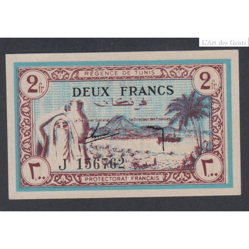 Tunisie - 2 Franc Série J - Type régence de tunis - 1943 - Neuf  lartdesgents.fr