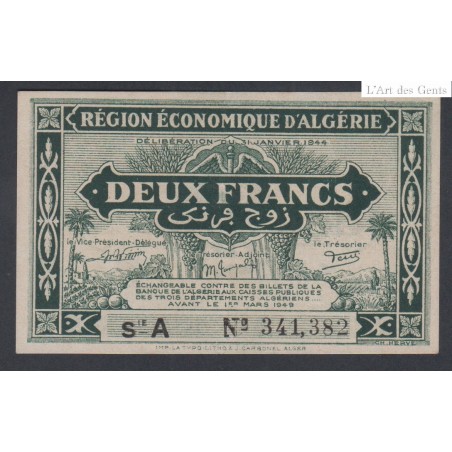 Région économique d'Algérie - 2 Francs Série A  - 1944 - Neuf - lartdesgents.fr