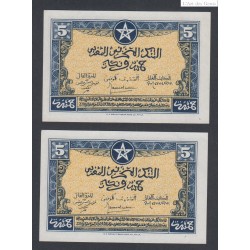 Maroc - Lot de 2 billets de 5 Francs - 01-03-1944 -N° Suivis - Neufs - lartdesgents.fr