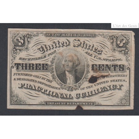 USA - Three Cents - Fractional currency - 1863 - TTB  lartdesgents.fr