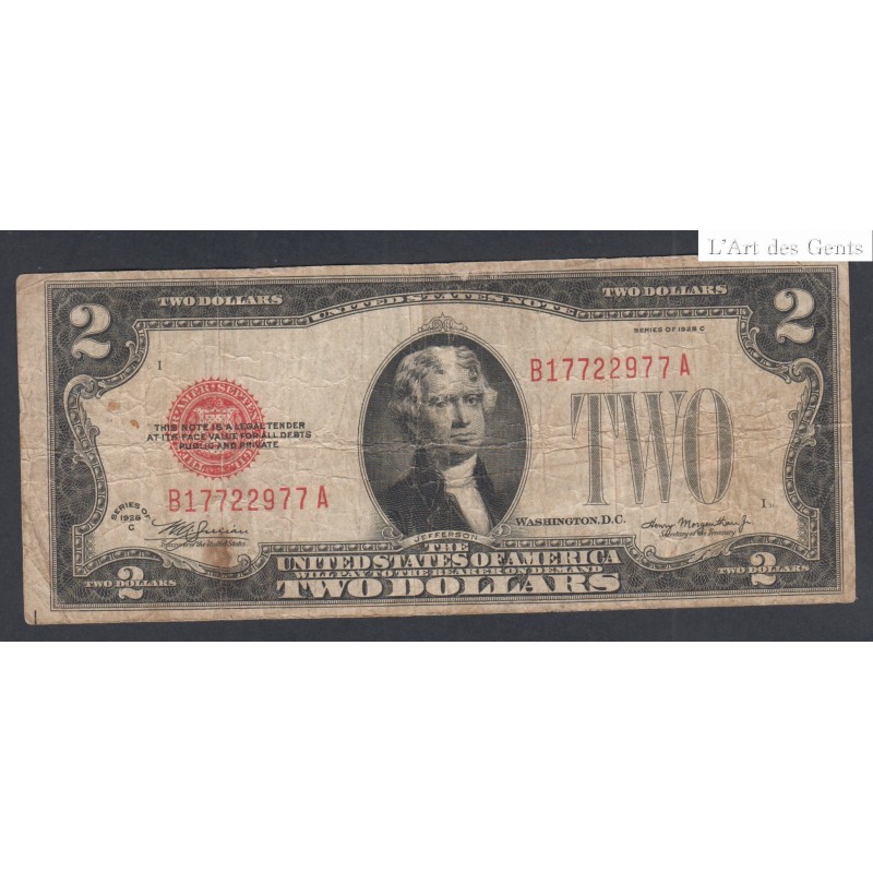 USA Jefferson - 2 Dollar - 1928  - TB  lartdesgents.fr