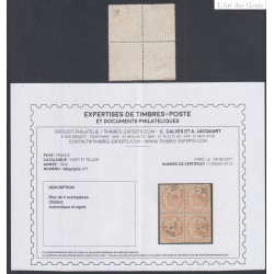 Bloc de 4 Timbres Télépgraphe n°7 - Oblitérés - Signé- Cote 500 Euros - lartdesgents.fr