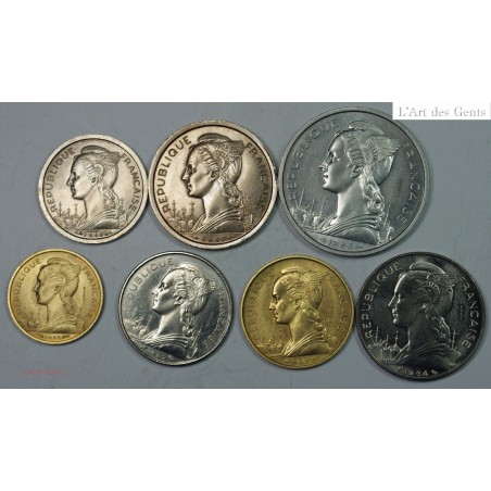 REUNION - ESSAI , 1F, 2F. 1948 - 5F, 10F , 20F. 1955 - 50F, 100 F 1962/4 FDC. lartdesgents.fr