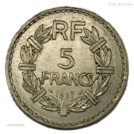 rare 5 Francs 1937 Nickel Lavrillier. lartdesgents.fr