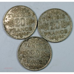 Tunisie 3 x 20 Francs 1934 argent- lartdesgents.fr