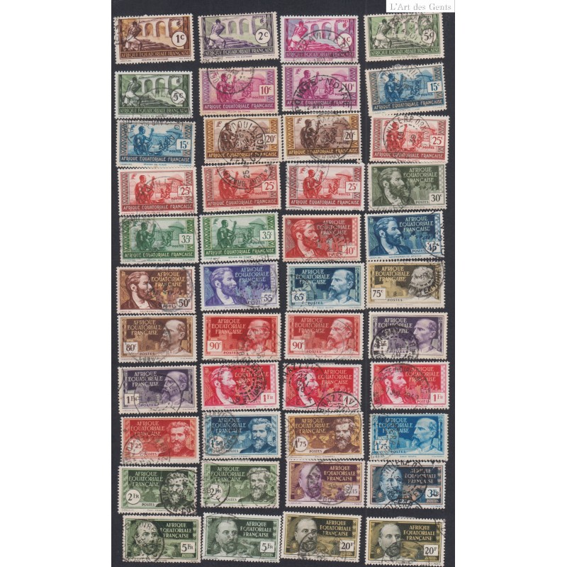 Série de  44 Timbres Colonies Afrique Equatoriale n°33 à n°62 Sauf n°61 Oblitérations cote 74 € lartdesgents