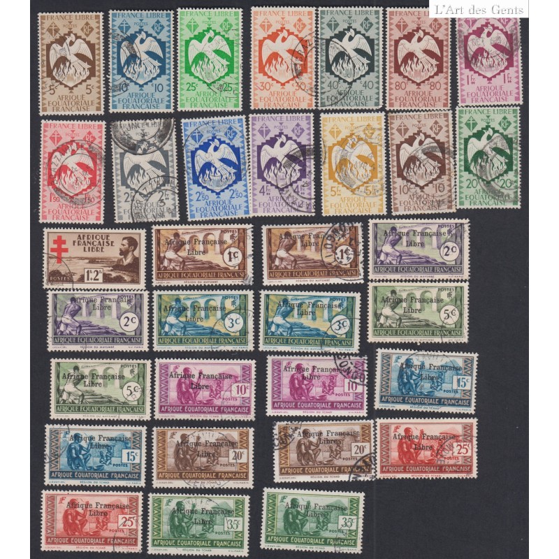 33 Timbres Colonies Françaises AEF n°141 à n°164 avec variétés - Oblitérations - cote 139€ lartdesgents