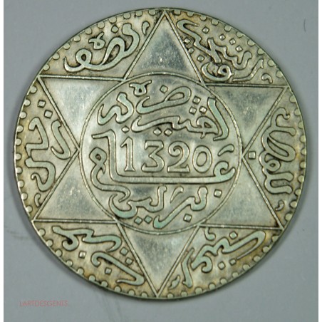 Maroc argent 5 dirhams 1320-1905 BERLIN TTB+, lartdesgents.fr