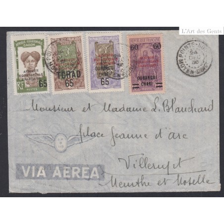 Colonies - Lettre cachet Pointe noire 1936 AEF + Tchad + Oubanghi Chari, lartdesgents