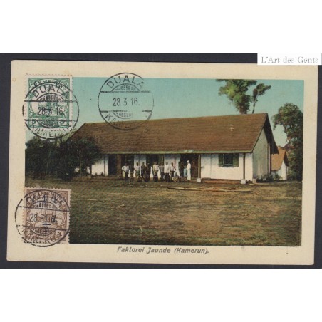 Colonies - Cachet sur CPA Duala Kamerun 1916 Timbres n°25 et n°26, lartdesgents.fr