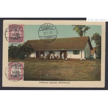 Colonies - Cachet sur CPA Duala Kamerun 1916 Timbres n°31 et n°32, lartdesgents.fr