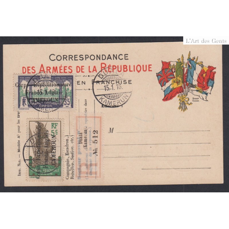 Colonies - CPA- Cachets allemand Duala Kamerun 1916 sur Timbres 41 et 46, lartdesgents.fr