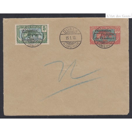 Colonies - Entier 10c. Cameroun s/devant lettre - cachet DUALA 15-1-1916, lartdesgents.fr