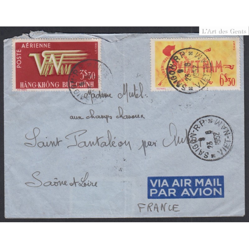 Viet Nam - Lettre Cachets Saigon-RP Viet Nam A bord du Jamaique 1952 - lartdesgents.