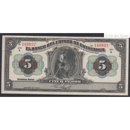 Mexique Billet 5 Pesos 1913 - TB+  lartdesgents.fr