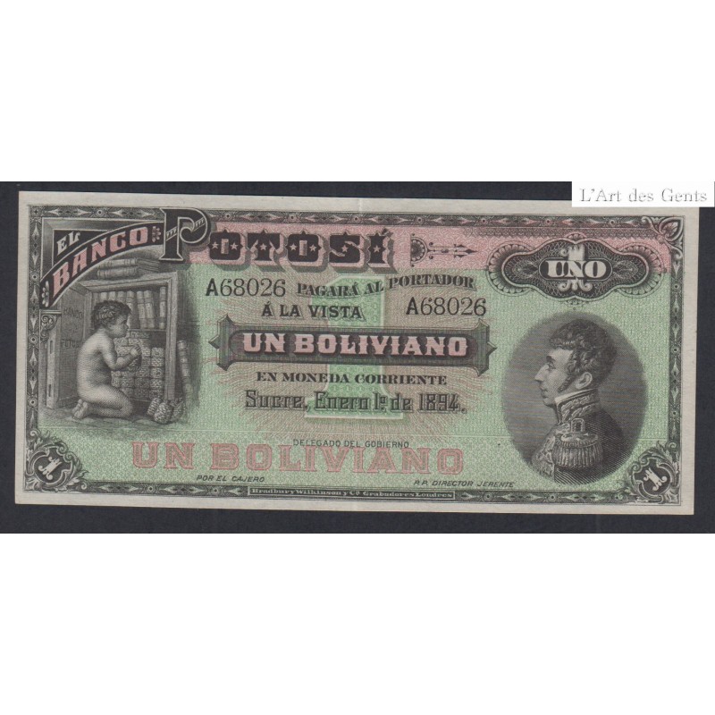 Bolivie Billet 1 Boliviano 1894 - Non émis SPL - lartdesgents.fr