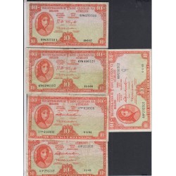 Irlande du Sud - Lot de 5 Billets de10 Shillings - 1957-1968 - lartdesgents.fr