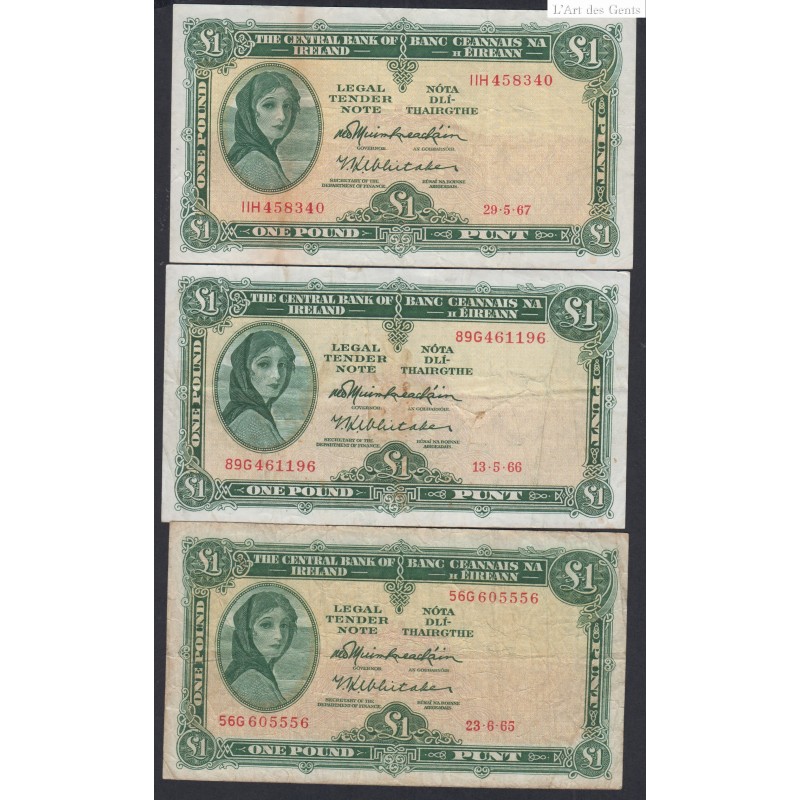 Irlande du Sud - Lot de 7 Billets de 1 pound - 1962 à 1969 - lartdesgents.fr