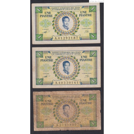 French Indochina lot of 1  piastre - 1953 - Vietnam, Cambodia, Laos, lartdesgents.fr