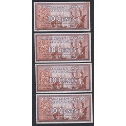 Lot 4 billets d'Indochine 10 cents 1939 P-85 N° suivie 859767-68-69, lartdesgents.fr