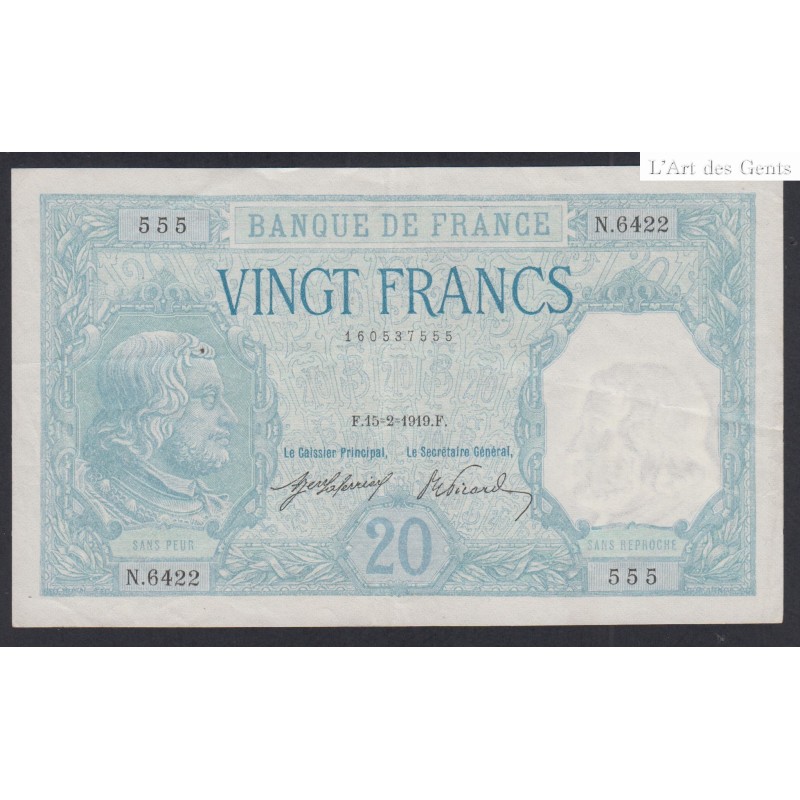 Billet France 20 Francs Bayard 1919  - N.6422 555 - lartdesgents.fr