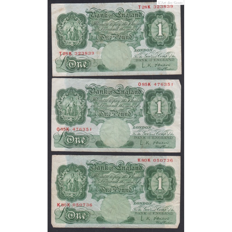 Lot de 3 Billets Grande bretagne  1 pound  - lartdesgents.fr