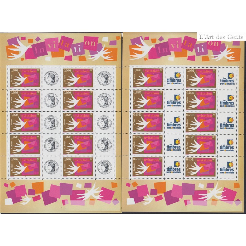 Lot de 2 Feuillets timbres personalisés - 2002 - F3479A et F3479Aa  - Neufs** - lartdesgents.fr