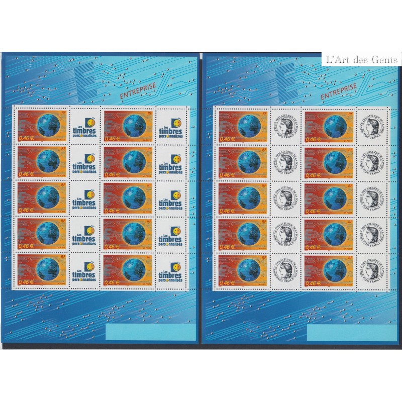 Lot de 2 Feuillets timbres personalisés "le monde en réseau" - 2002 - F3532A et F3532Aa  - Neufs** - lartdesgents.fr