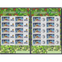 Lot de 2 Feuillets timbres personalisés "Meilleurs Voeux" - 2002 - F3533A et F3533Aa  - Neufs** - lartdesgents.fr