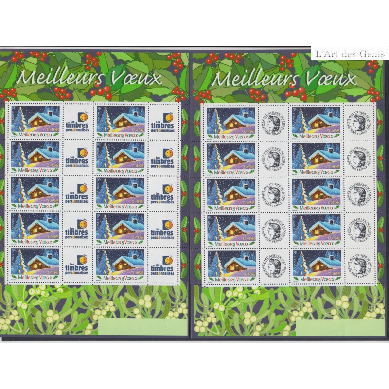 Lot de 2 Feuillets timbres personalisés "Meilleurs Voeux" - 2002 - F3533A et F3533Aa  - Neufs** - lartdesgents.fr