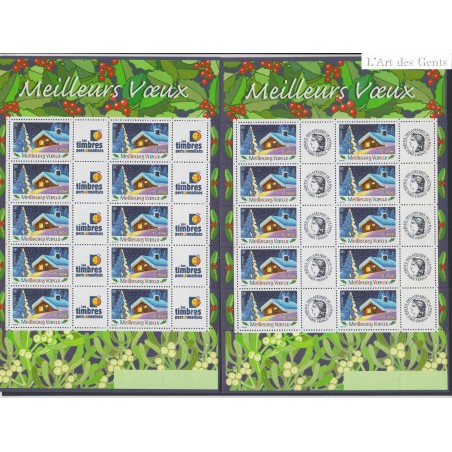 Lot de 2 Feuillets timbres personalisés "Meilleurs Voeux" - 2002 - F3533A et F3533Aa  - Neufs** - lartdesgents.fr
