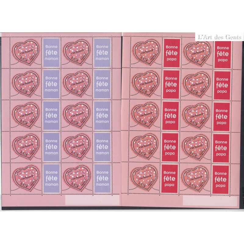 2 Blocs-Feuillets timbres personnalisés saint Valentin - 2005 - F3747Ab et F3805Ad  - Neufs** - lartdesgents.fr