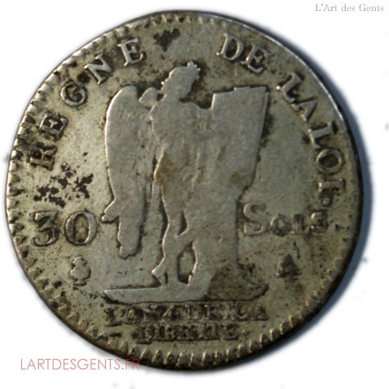 30 SOLS Louis XVI 1792 A 2e Semestre, TB, lartdesgents.fr