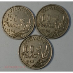 RANCE 3 MONNAIES DE 100 FRANCS 1956, 1956 B ET 1958 B, Rare