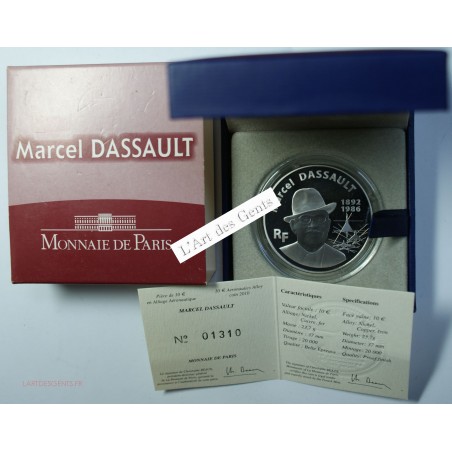 Coffret 10€ BE argent 2010 série industriels " Marcel Dassault, lartdesgents.fr